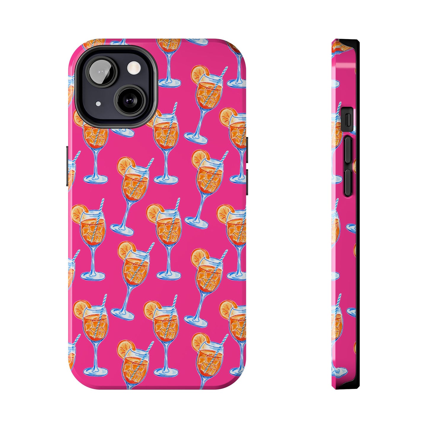 Orange & Blue Aperol Spritz Watercolor Pattern Hot Pink Phone Case | Various Models iPhone 13