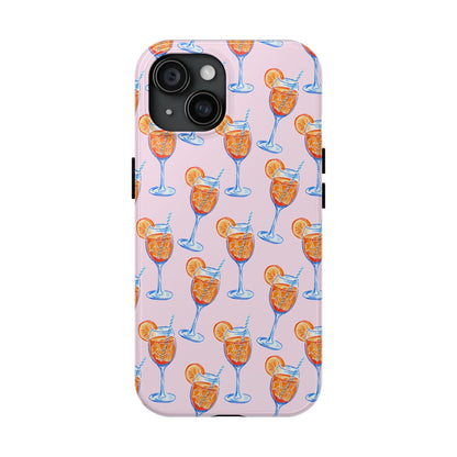 Orange & Blue Aperol Spritz Watercolor Patterned Blush Pink Tough Phone Case | Various Models iPhone 15