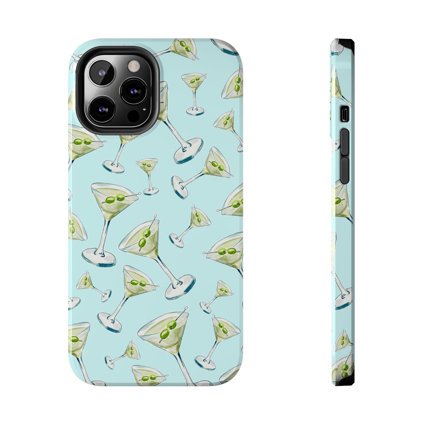 Watercolor Blue and Green Martinis Tossed Illustrated Pattern Turquoise Blue Tough Phone Case | Various Models