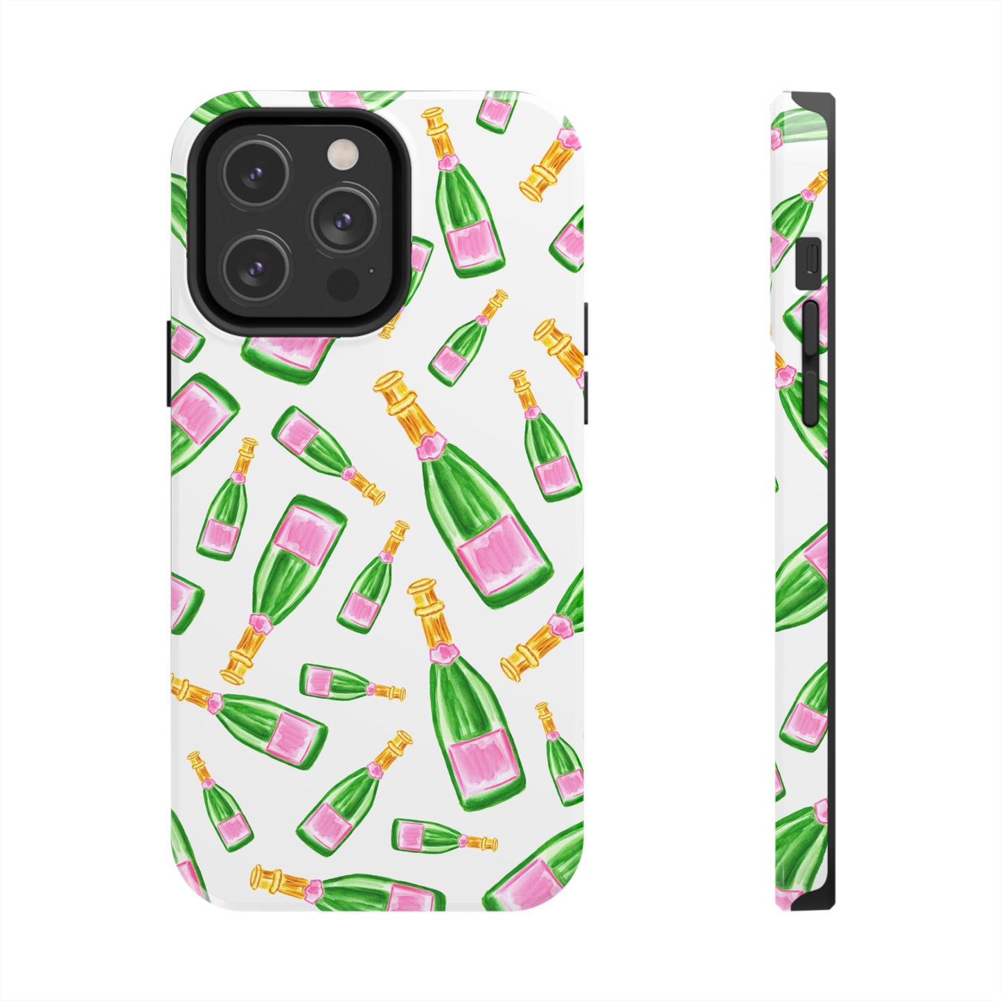 Copy of Tossed Pink and Green Watercolor Illustrated Champagne Bottles Pattern Tough Phone Case | Various Models