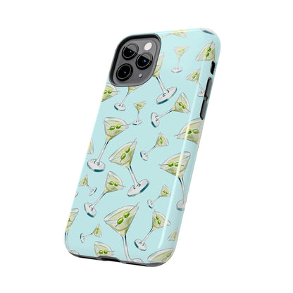 Watercolor Blue and Green Martinis Tossed Illustrated Pattern Turquoise Blue Tough Phone Case | Various Models