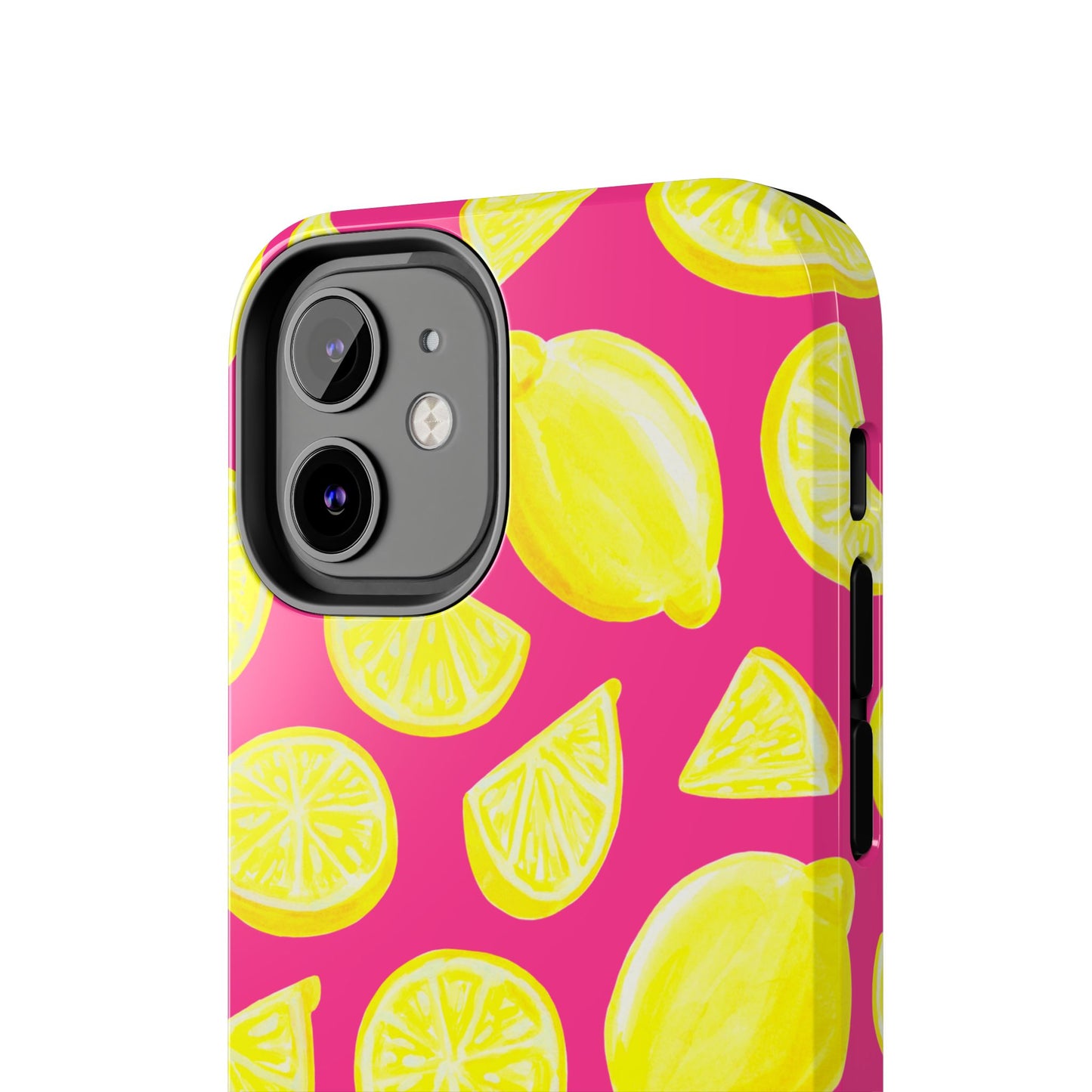 Bright Yellow Lemons Watercolor Illustrated Tossed Pattern Watermelon Pink Tough Phone Case | Various Models