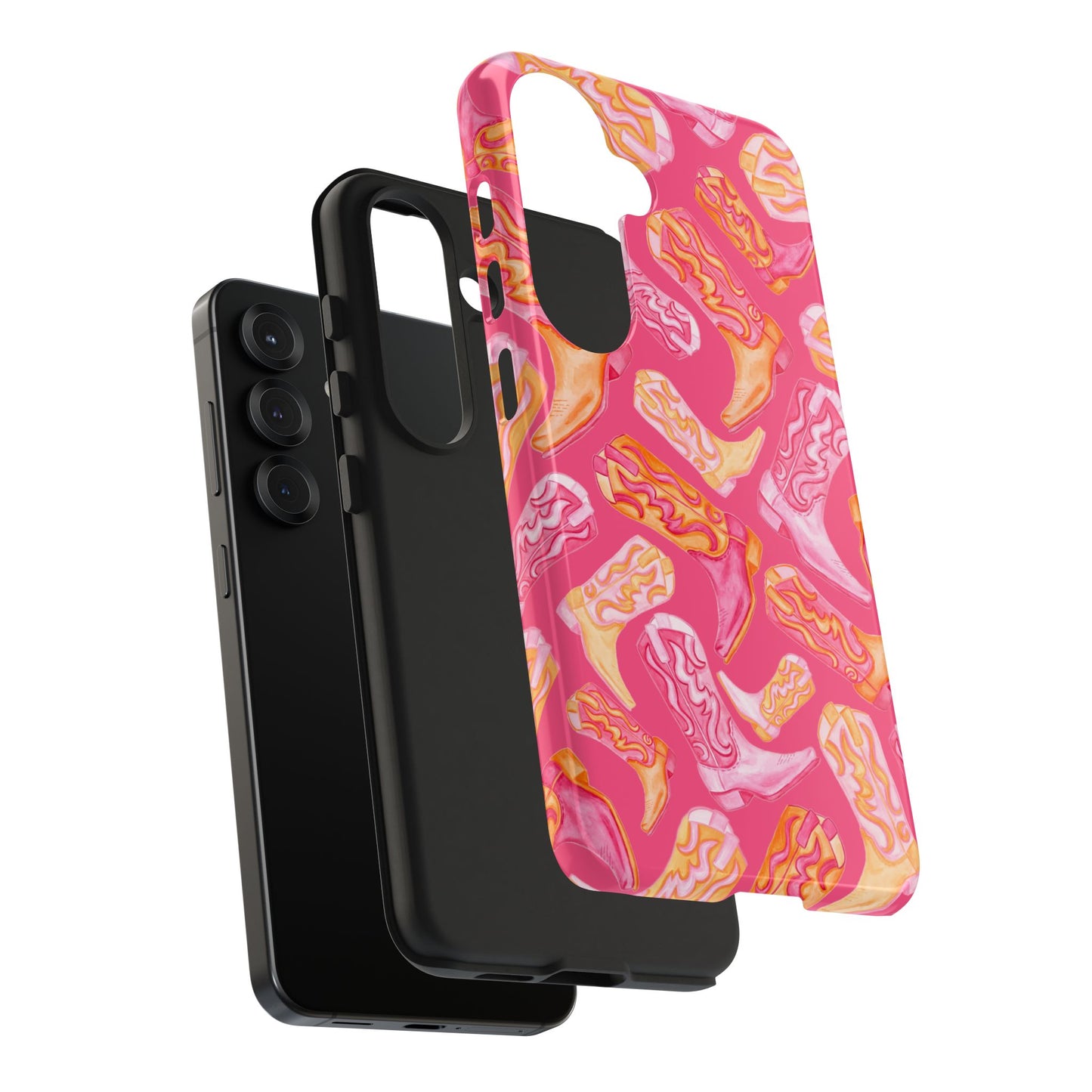Tossed Hot Pink & Orange Watercolor Cowboy Boots Hot Pink Tough Phone Cases | Various Models