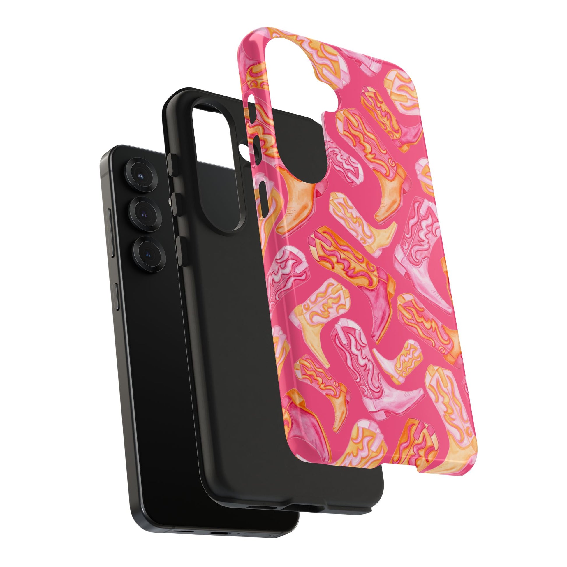 Tossed Hot Pink & Orange Watercolor Cowboy Boots Hot Pink Tough Phone Cases | Various Models
