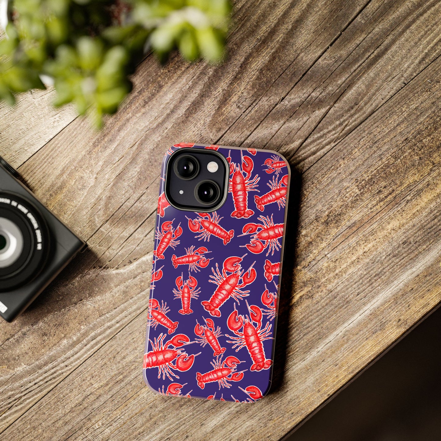 Red Lobster Watercolor Illustrated Tossed Pattern Navy Coastal Nautical Tough Phone Case | Various Models