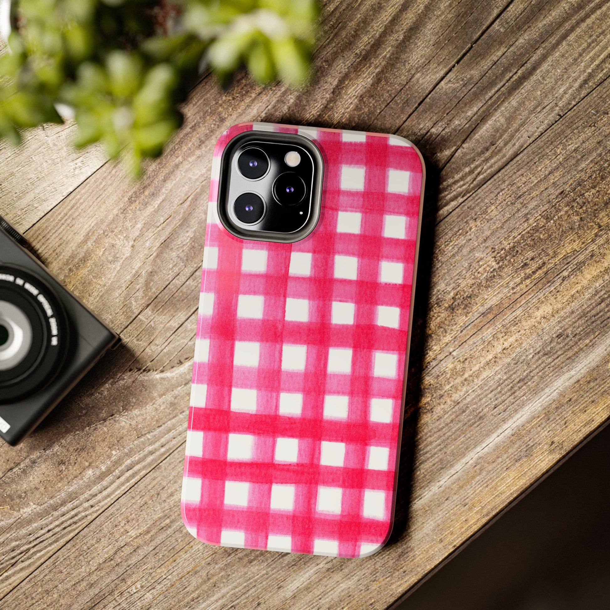 Hot Pink Gingham Watercolor Preppy Tough Phone Case | Various models