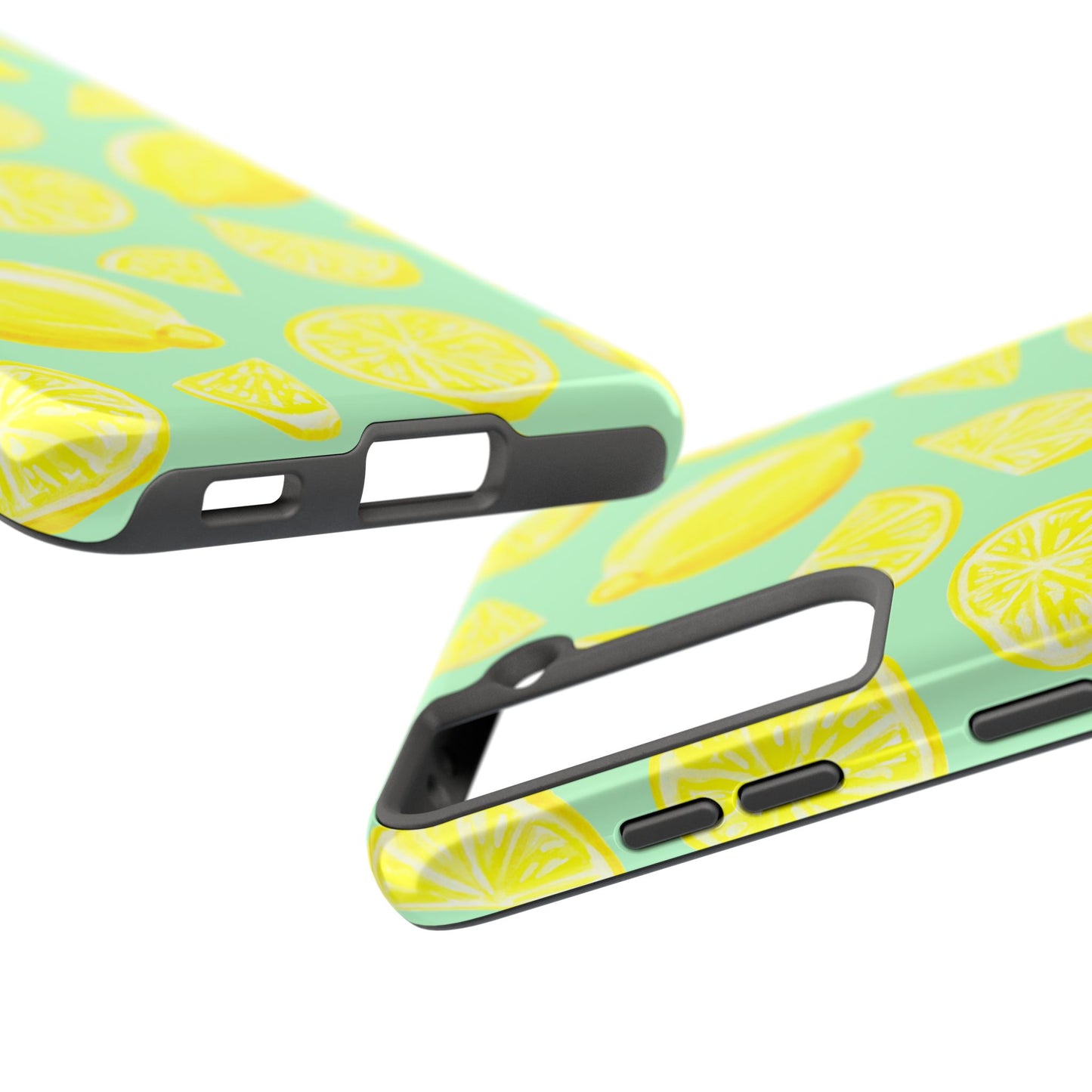 Bright Yellow Lemons Watercolor Illustrated Tossed Pattern Mint Green Tough Phone Case | Various Models