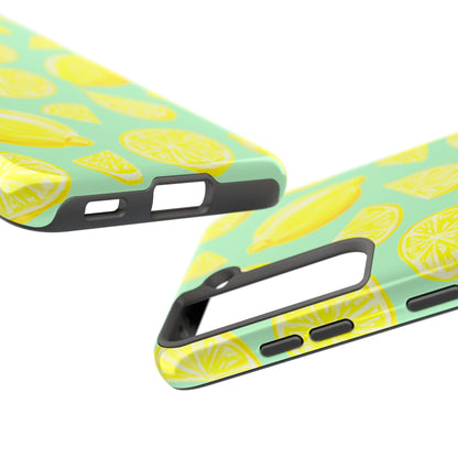 Bright Yellow Lemons Watercolor Illustrated Tossed Pattern Mint Green Tough Phone Case | Various Models
