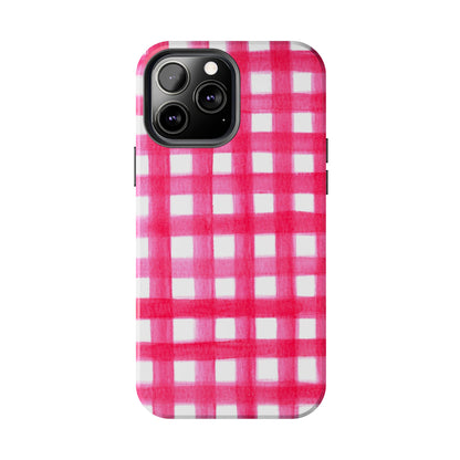 Hot Pink Gingham Watercolor Preppy Tough Phone Case | Various models