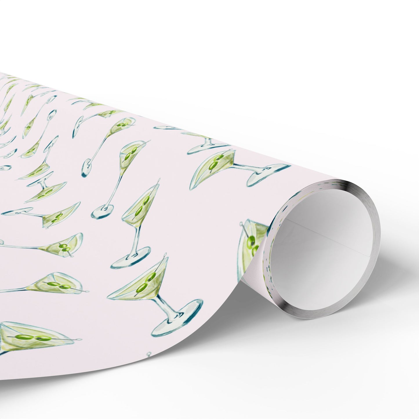 Gift Wrap | Mini Blush Pink Watercolor Martini Tossed Pattern | Matte or Glossy