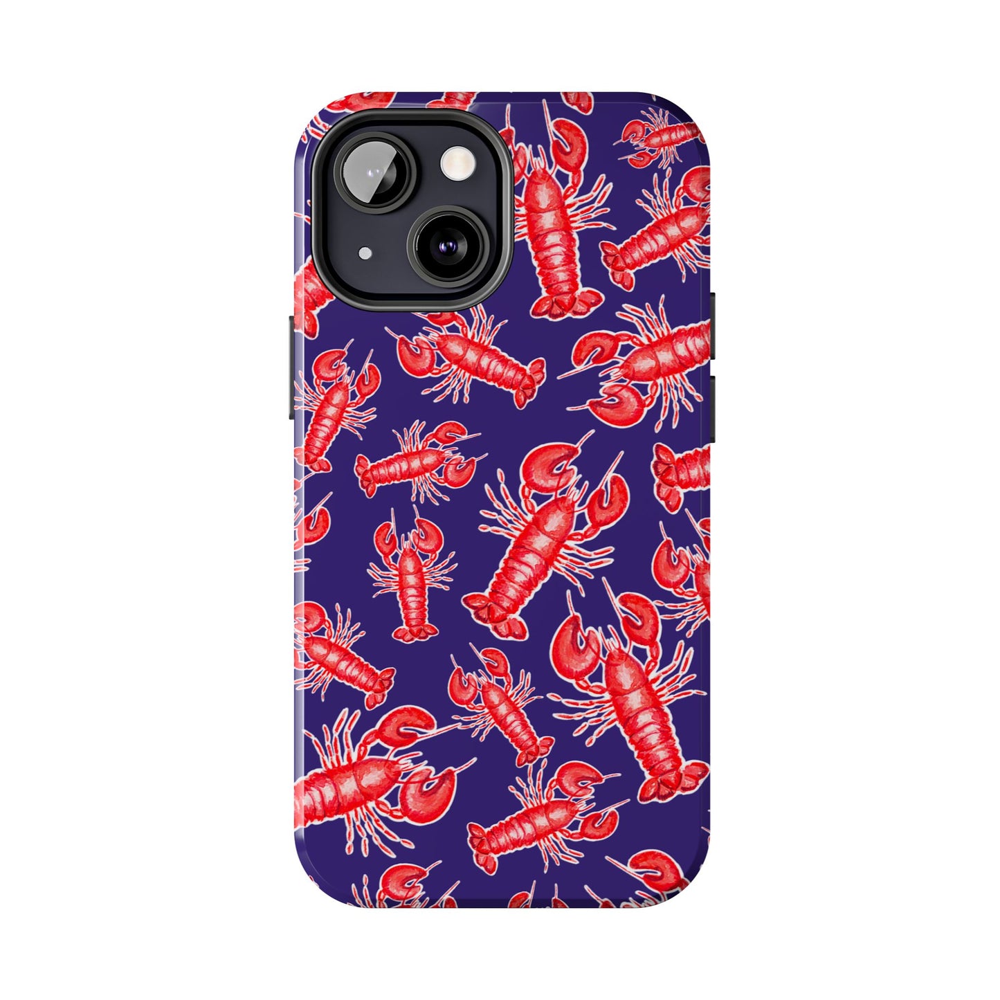 Red Lobster Watercolor Illustrated Tossed Pattern Navy Coastal Nautical Tough Phone Case | Various Models