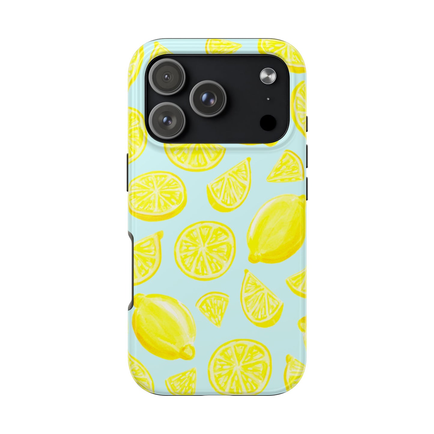 Bright Yellow Lemons Watercolor Illustrated Tossed Pattern Light Blue Tough Phone Case | Various Models