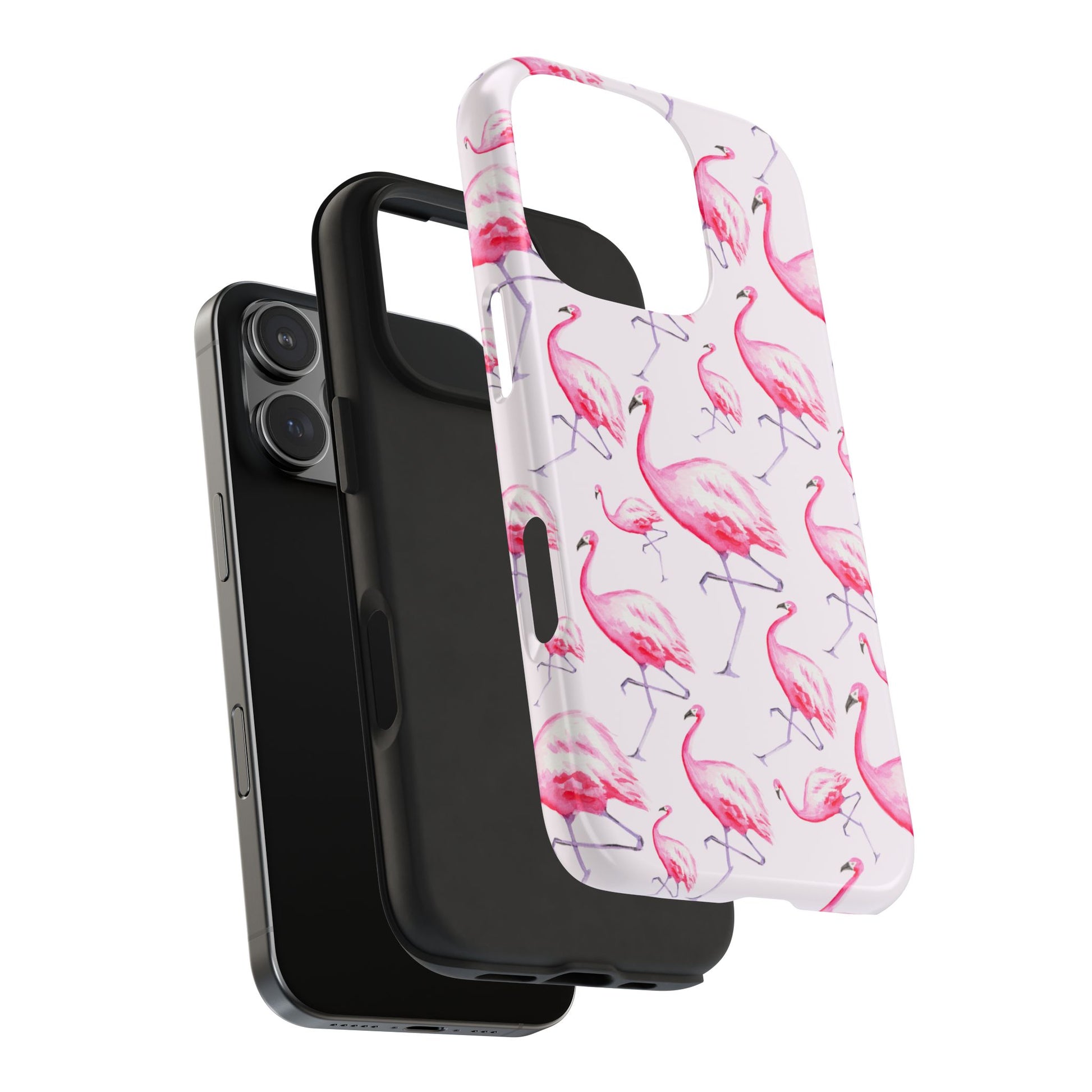 Pink Flamingos Watercolor Illustrated Tossed Pattern Blush Phone Case | Various Models