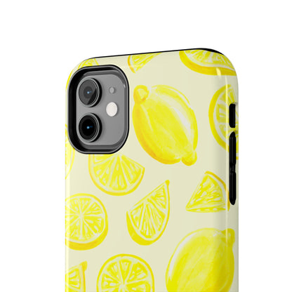 Bright Yellow Lemons Watercolor Illustrated Tossed Pattern Pale Yellow Tough Phone Case | Various Models