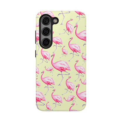 Pink Flamingos Watercolor Illustrated Tossed Pattern Yellow Phone Case | Various Models Samsung Galaxy S23