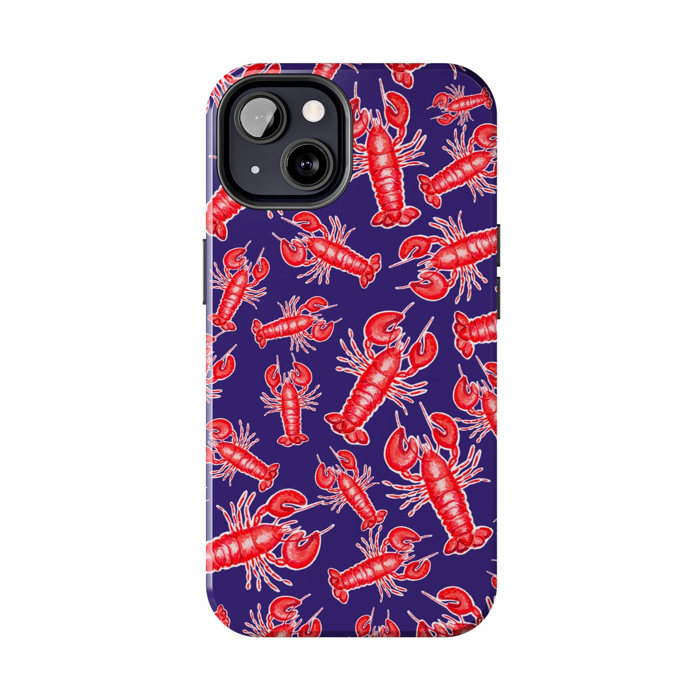 Red Lobster Watercolor Illustrated Tossed Pattern Navy Coastal Nautical Tough Phone Case | Various Models