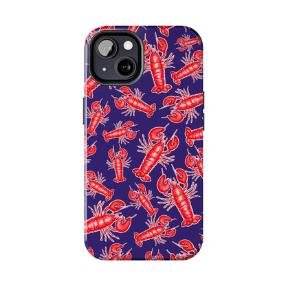 Red Lobster Watercolor Illustrated Tossed Pattern Navy Coastal Nautical Tough Phone Case | Various Models