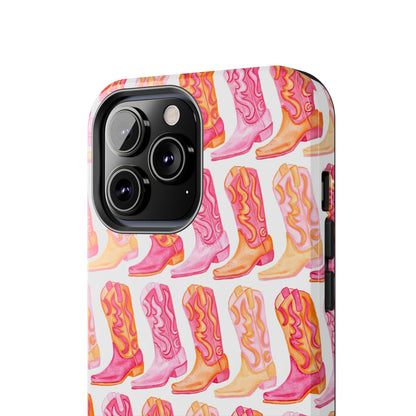 Rows of Hot Pink & Orange Cowboy Boots Tough Phone Cases | Various Models Available