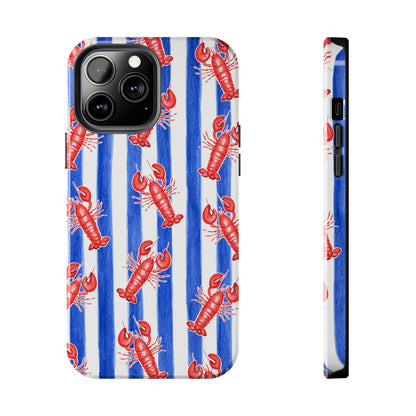 Blue & White Strip Red Lobster Watercolor Patterned Phone Case | Various Models iPhone 13 Pro Max