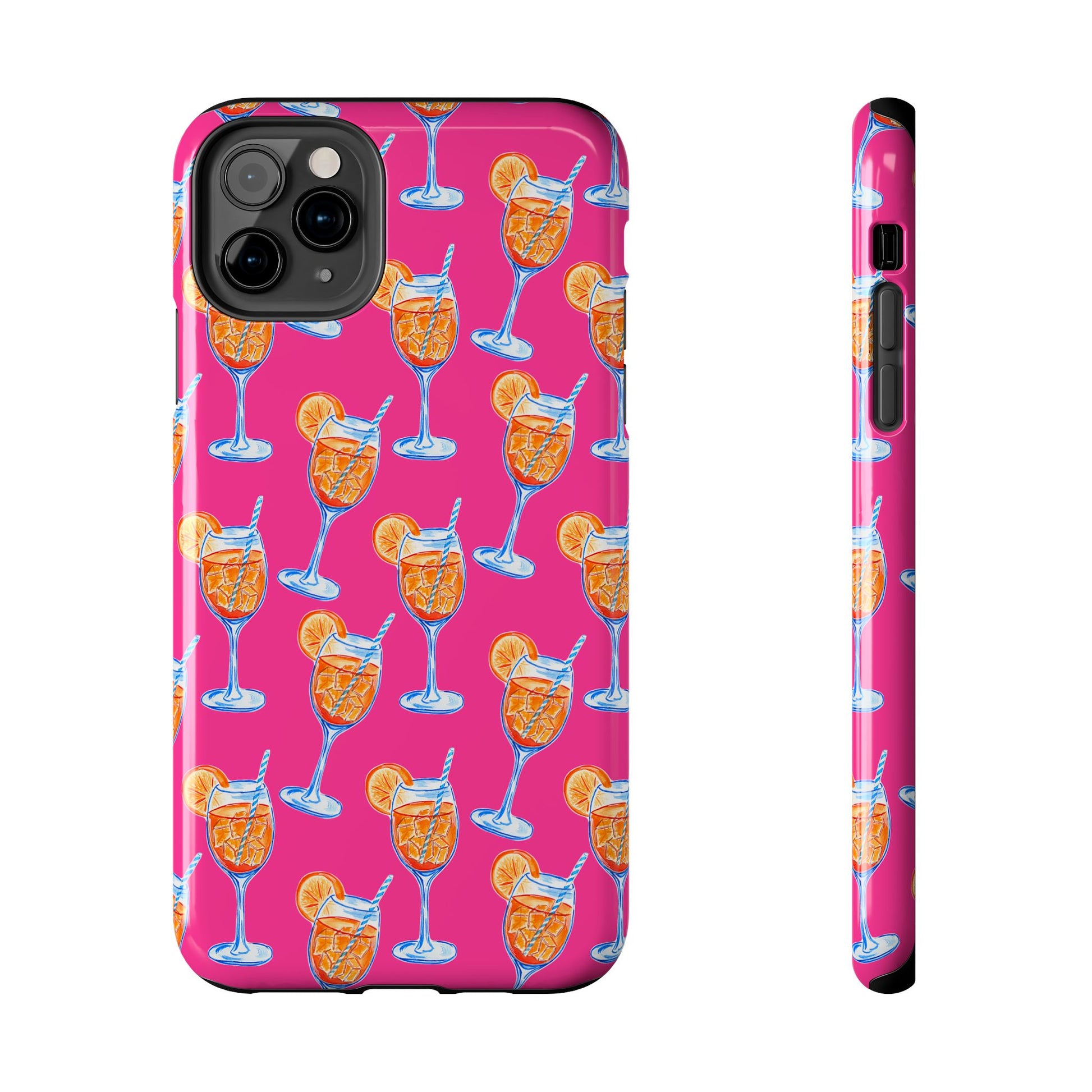 Orange & Blue Aperol Spritz Watercolor Pattern Hot Pink Phone Case | Various Models iPhone 11 Pro Max