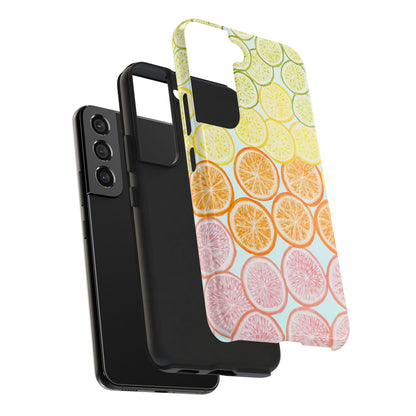 Ombré Citrus Grapefruit, Oranges, Lemons, & Limes Watercolor Illustrated Light Blue Tough Phone Case | Various Models Available
