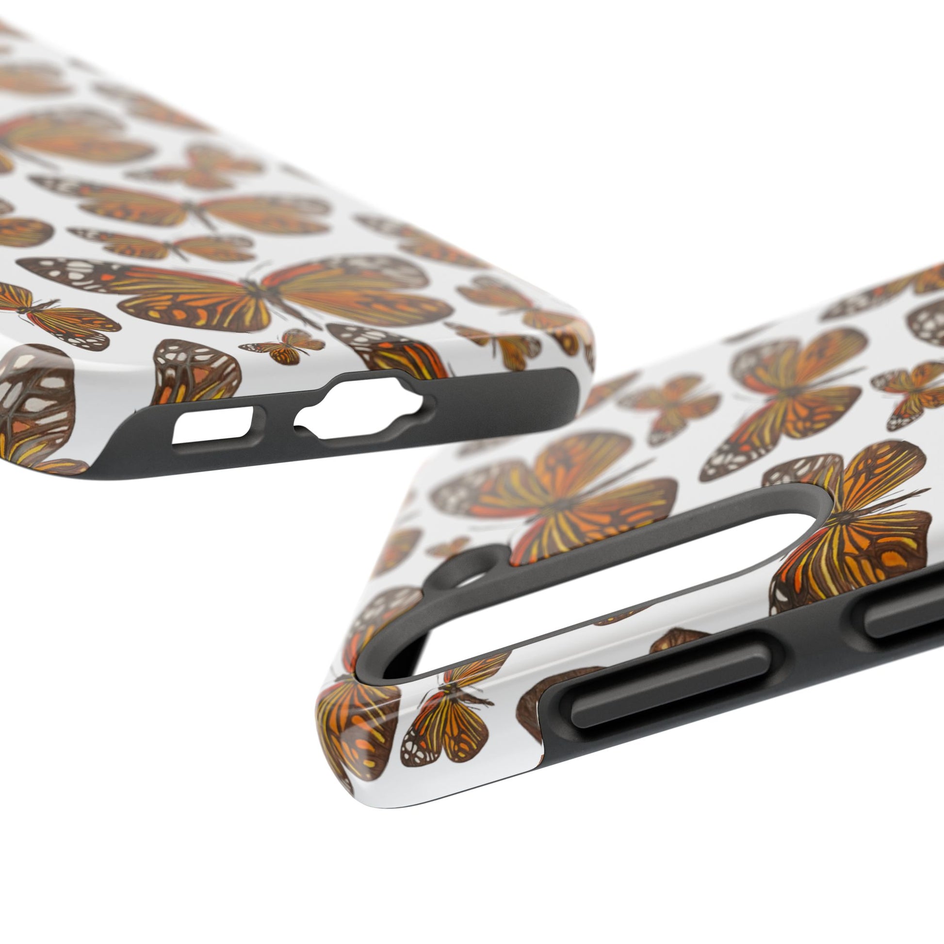 Black & Orange Butterfly Watercolor Illustrated Tossed Pattern Tough Phone Case | Various Models