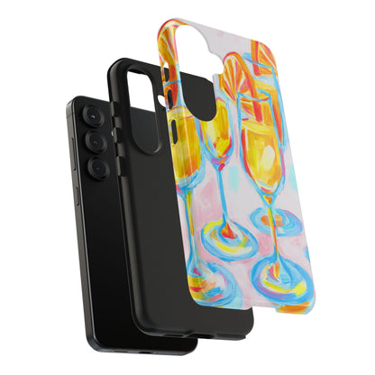 Pink Orange Mimosas Blue Champagne Flutes Abstract Acrylic Tough Phone Case | Various Models
