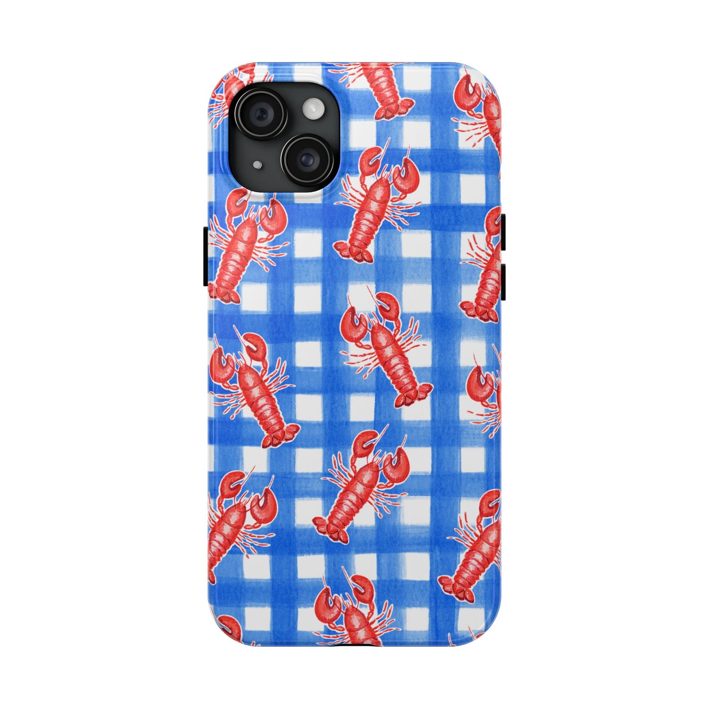 Blue Gingham Red Lobster Watercolor Patterned Phone Case | Various Models