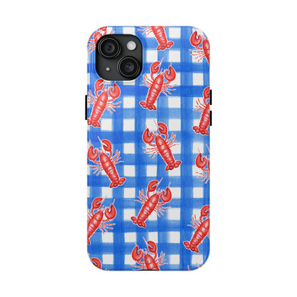 Blue Gingham Red Lobster Watercolor Patterned Phone Case | Various Models