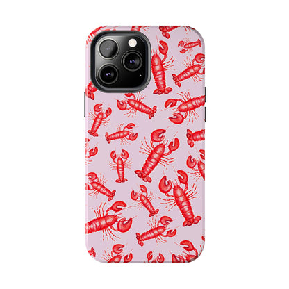 Red Lobster Watercolor Illustrated Tossed Pattern Light Pink Coastal Nautical Tough Phone Case | Various Models