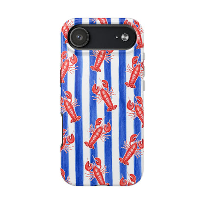 Blue & White Strip Red Lobster Watercolor Patterned Phone Case | Various Models iPhone 17 Air
