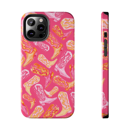 Tossed Hot Pink & Orange Watercolor Cowboy Boots Hot Pink Tough Phone Cases | Various Models iPhone 12 Pro Max