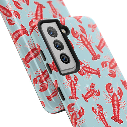 Red Lobster Watercolor Illustrated Tossed Pattern Light Blue Tough Phone Case | Various Models