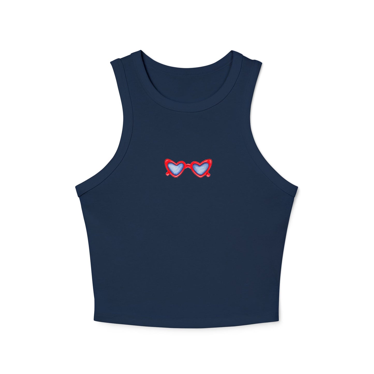 Red White & Blue Heart Shaped Glasses Printed Women's Micro Rib Racer Tank Top