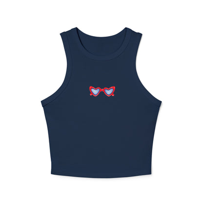 Red White & Blue Heart Shaped Glasses Printed Women's Micro Rib Racer Tank Top