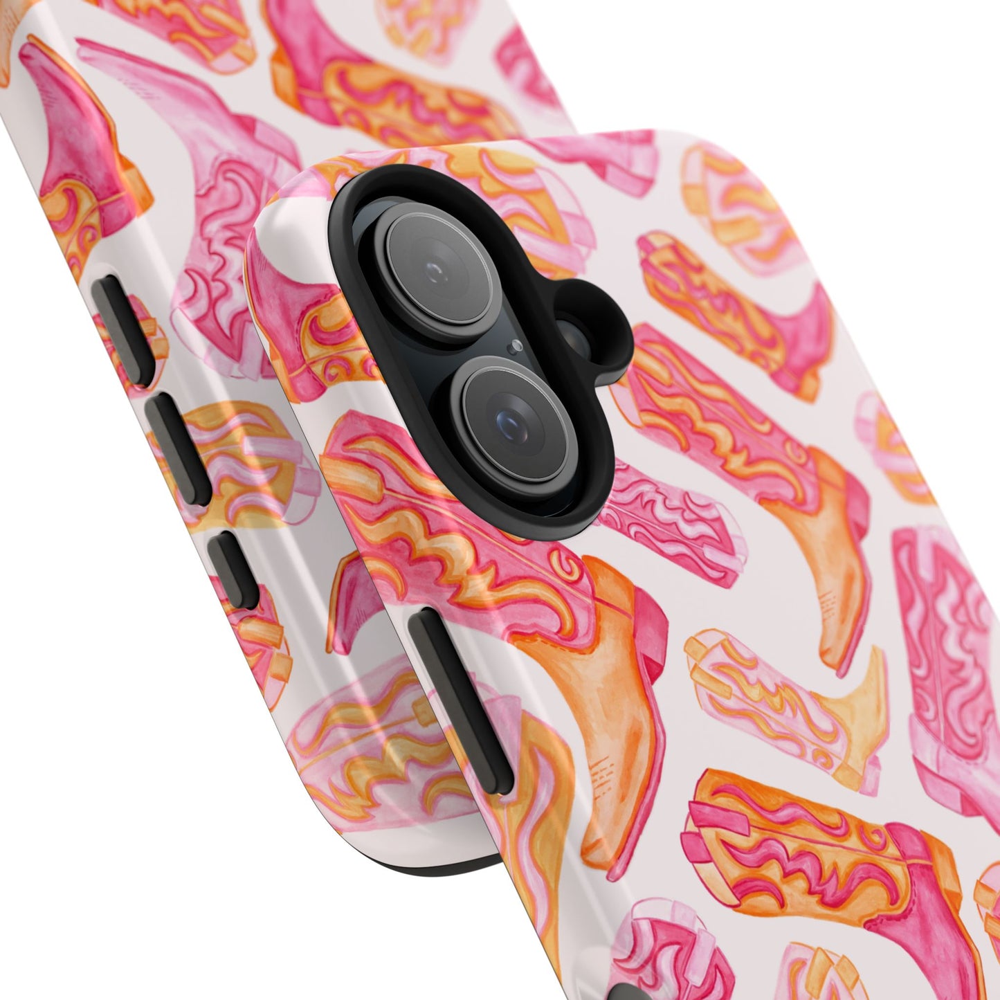 Tossed Hot Pink & Orange Watercolor Cowboy Boots Tough Light Pink Phone Case | Various Models Available