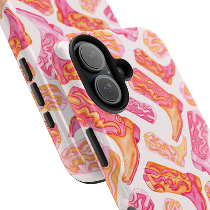 Tossed Hot Pink & Orange Watercolor Cowboy Boots Tough Light Pink Phone Case | Various Models Available