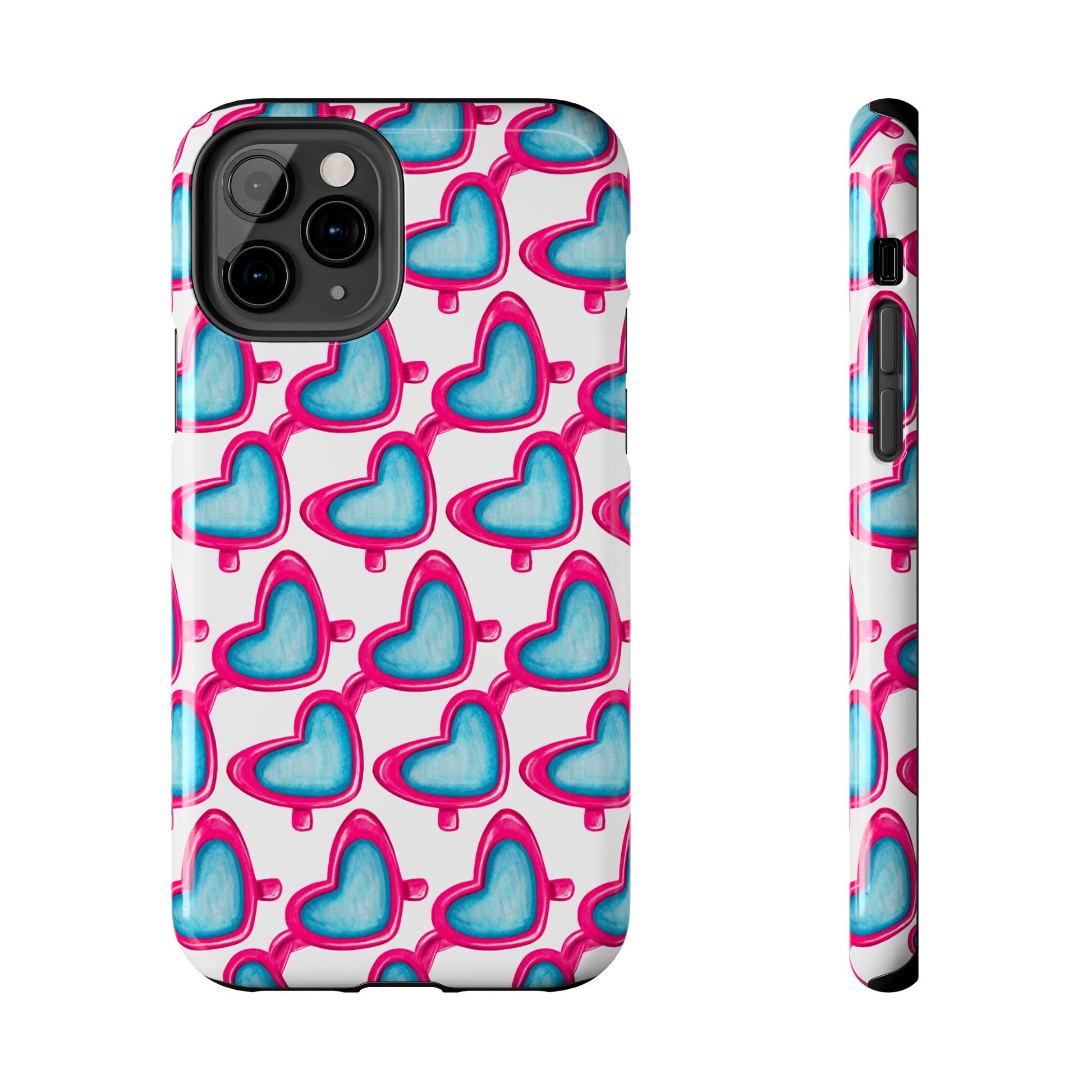 Pink Heart Shaped Sunglasses Watercolor Illustrated Tough Phone Case | Various Models iPhone 11 Pro