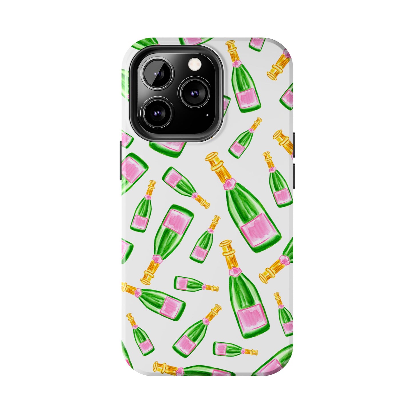 Copy of Tossed Pink and Green Watercolor Illustrated Champagne Bottles Pattern Tough Phone Case | Various Models
