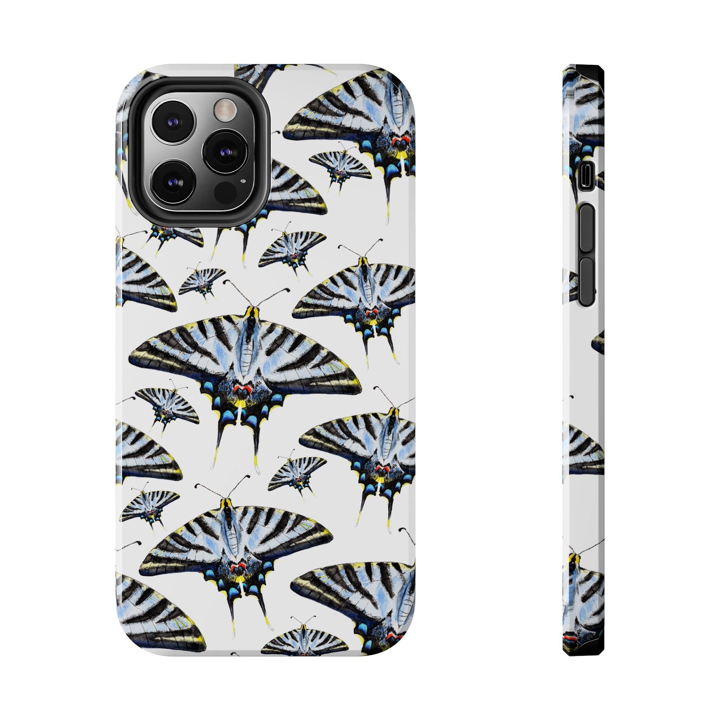 Light Blue Swallowtail Butterflies Watercolor Illustrated Pale Blue Tough Phone Case | Various Models iPhone 12 Pro