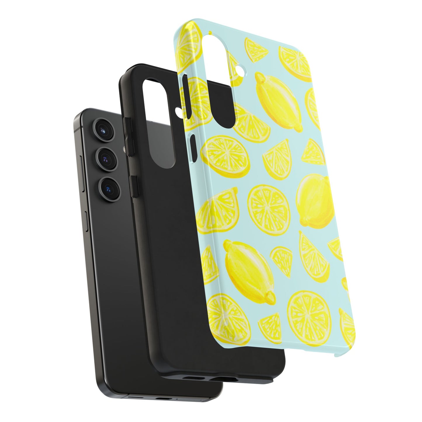 Bright Yellow Lemons Watercolor Illustrated Tossed Pattern Light Blue Tough Phone Case | Various Models
