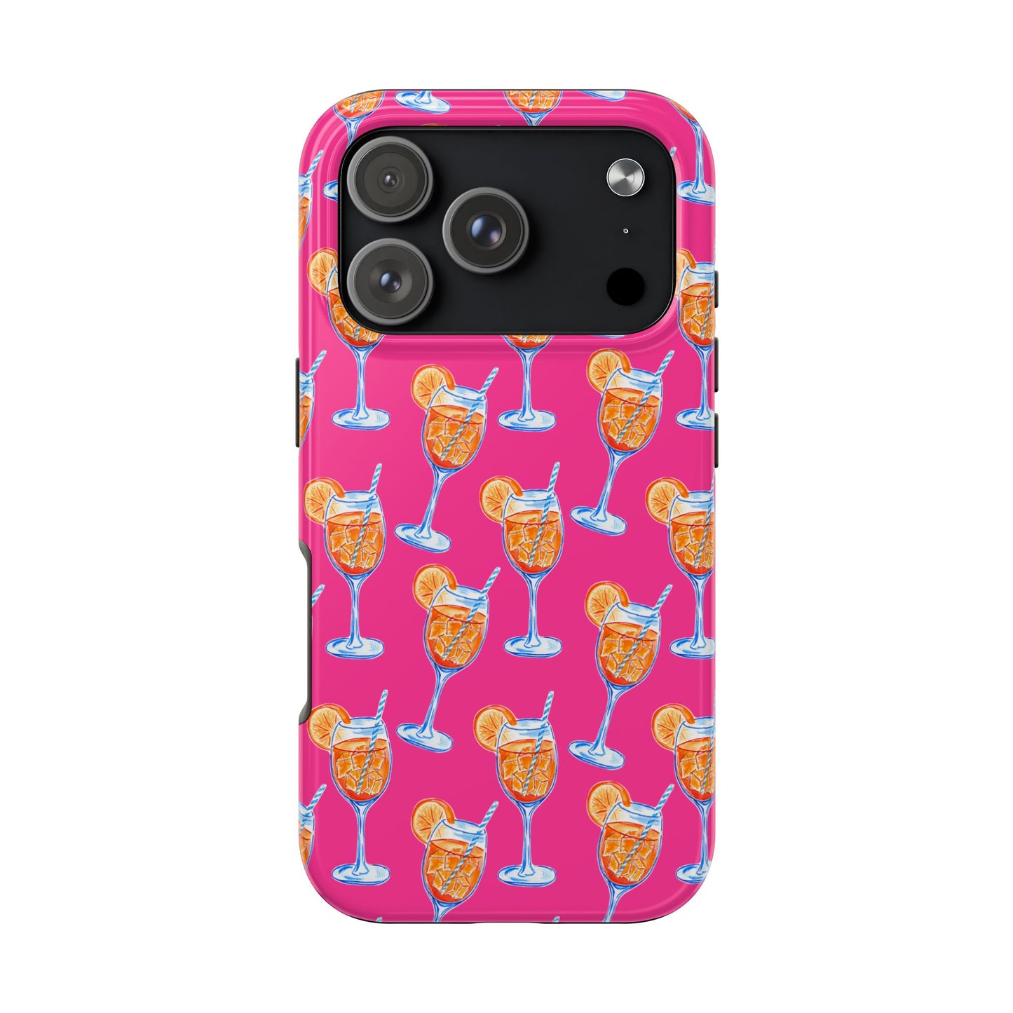 Orange & Blue Aperol Spritz Watercolor Pattern Hot Pink Phone Case | Various Models iPhone 17 Pro
