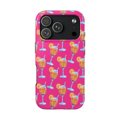 Orange & Blue Aperol Spritz Watercolor Pattern Hot Pink Phone Case | Various Models iPhone 17 Pro