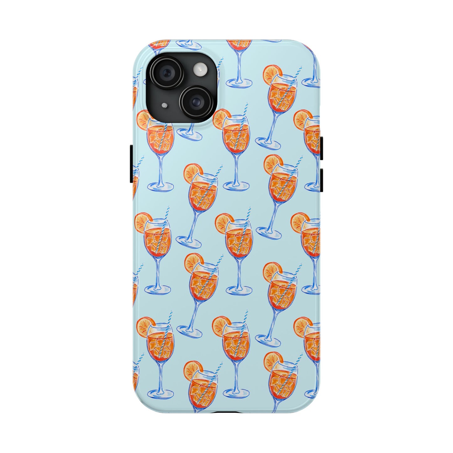Orange & Blue Aperol Spritz Watercolor Pattern Turquoise Phone Case | Various Models iPhone 15 Plus
