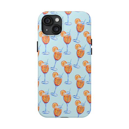 Orange & Blue Aperol Spritz Watercolor Pattern Turquoise Phone Case | Various Models iPhone 15 Plus