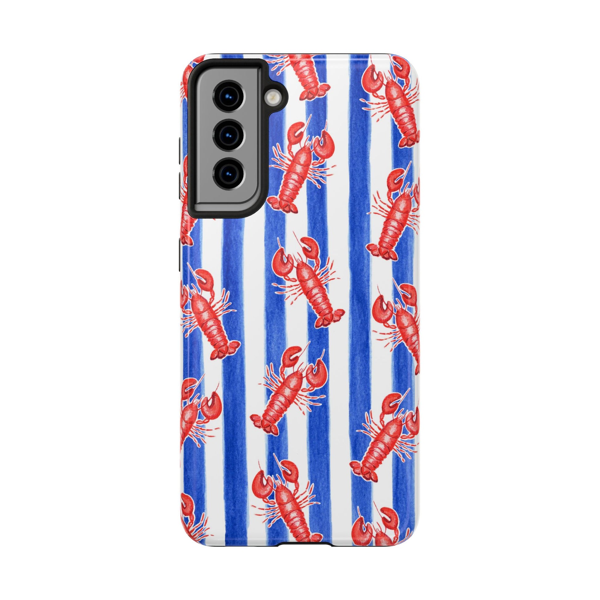Blue & White Strip Red Lobster Watercolor Patterned Phone Case | Various Models Samsung Galaxy S21