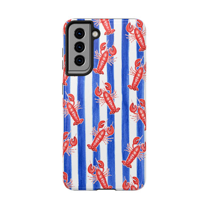 Blue & White Strip Red Lobster Watercolor Patterned Phone Case | Various Models Samsung Galaxy S21
