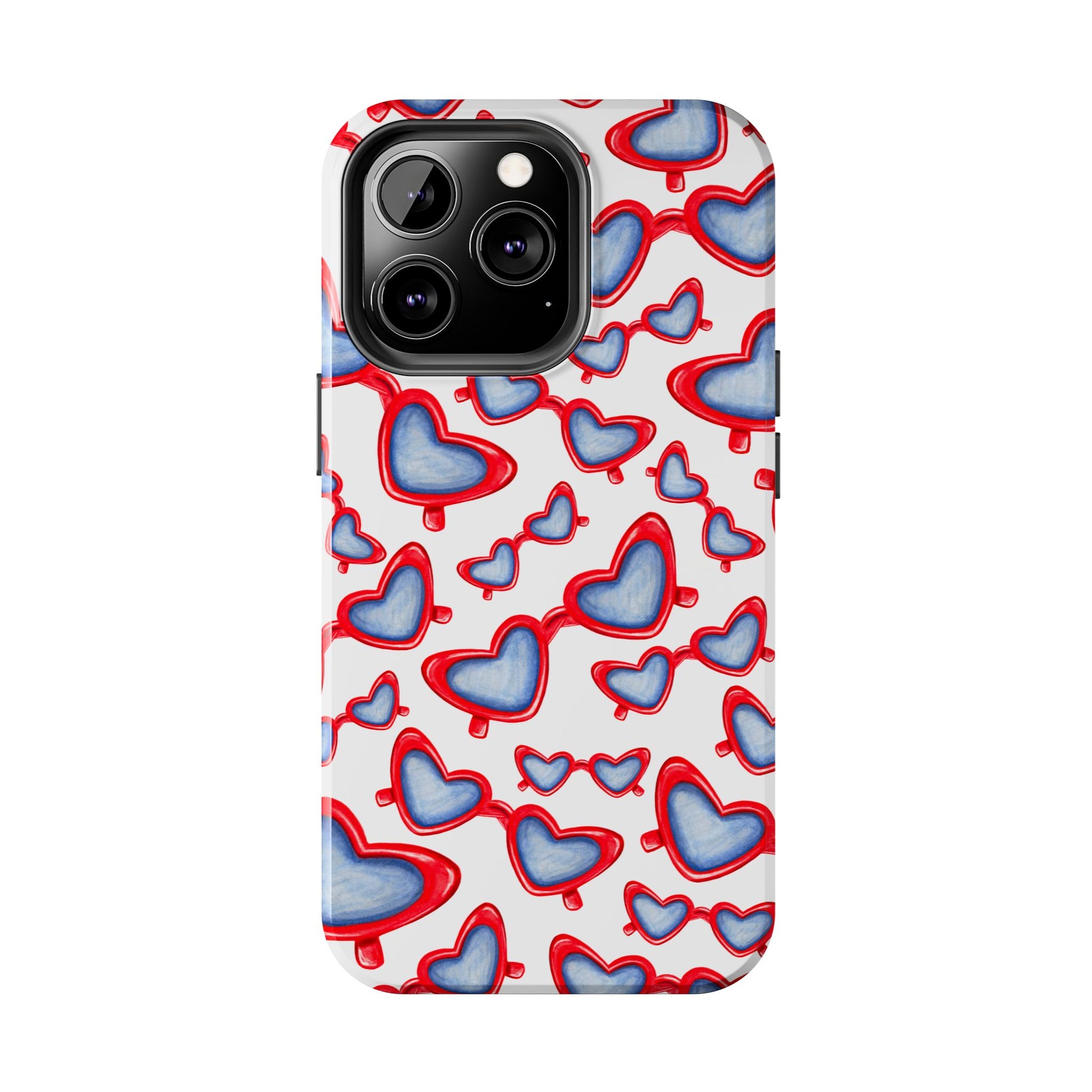 Red, White, & Blue Heart Shaped Watercolor Sunglasses Tossed Pattern Tough Phone Cases