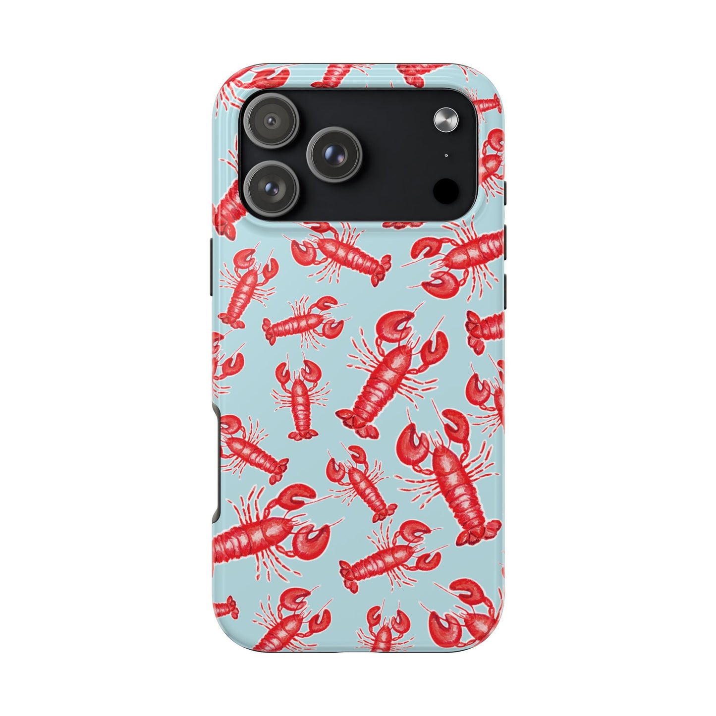 Red Lobster Watercolor Illustrated Tossed Pattern Light Blue Tough Phone Case | Various Models