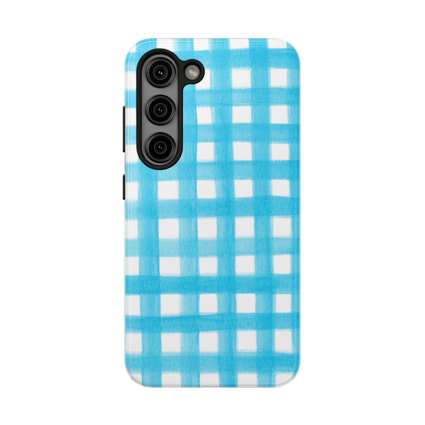 Turquoise Gingham Watercolor Illustrated Tough Phone Case | Various Models Available